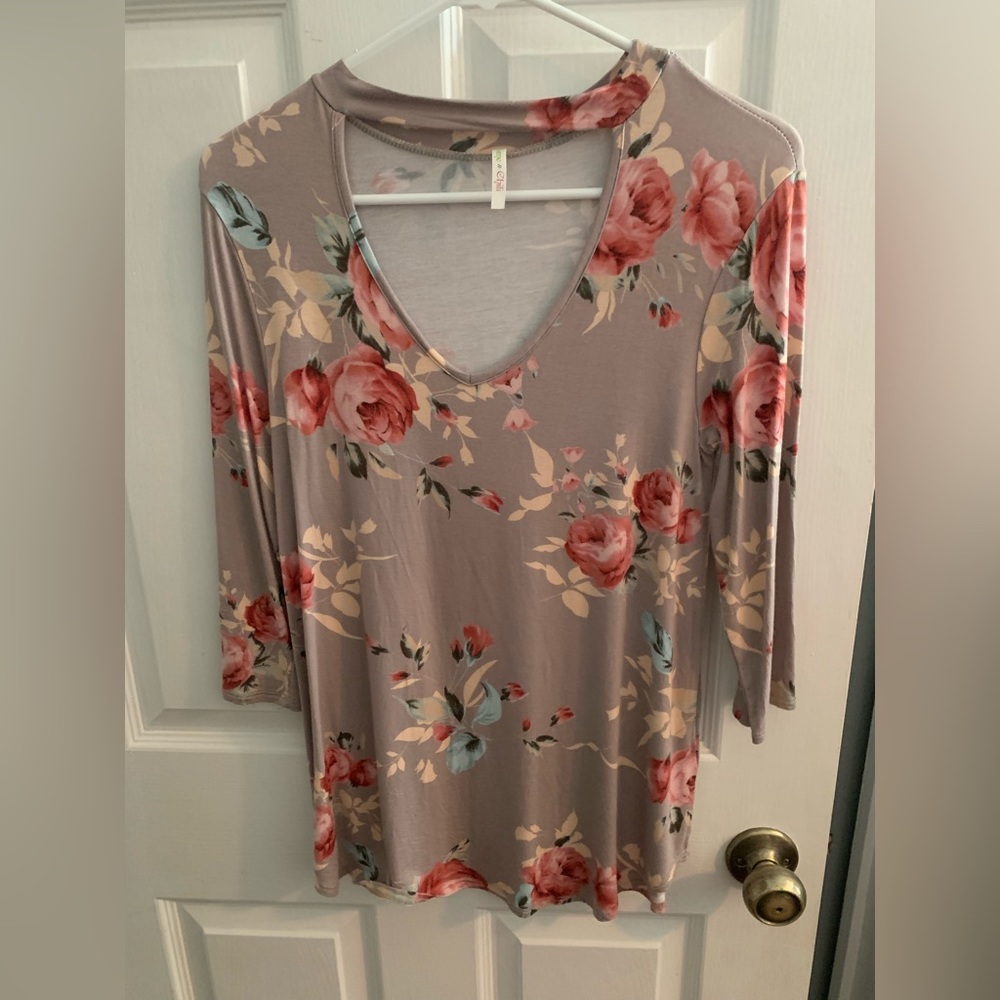 Brown and cream floral choker top
